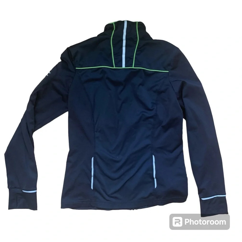 Athleta Reflective Jacket Black Athletic Zip Up Size Medium Brat Summer Green - Picture 2 of 8